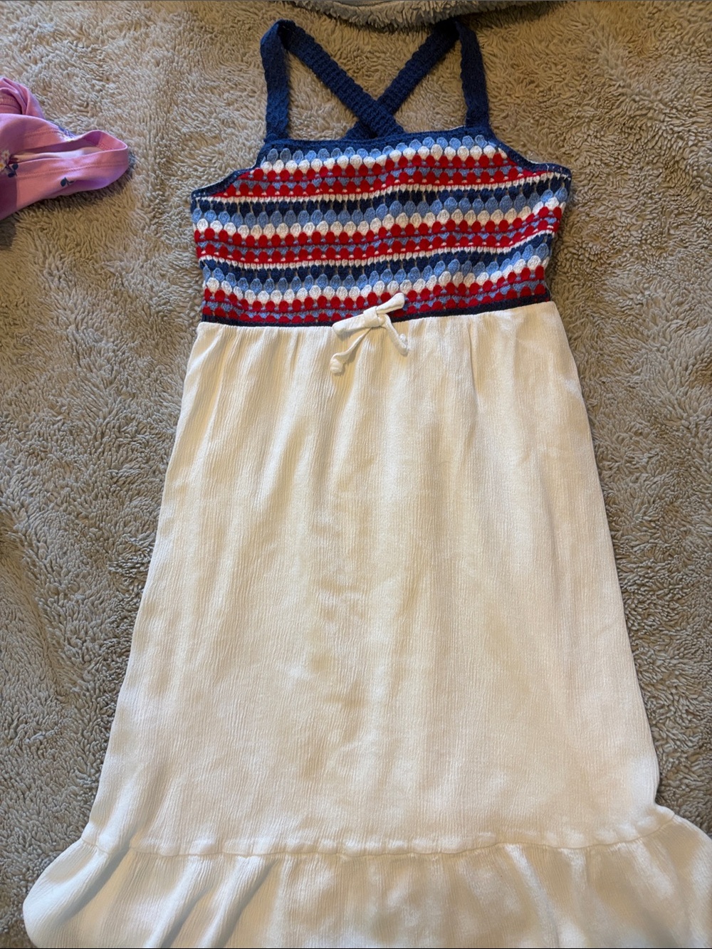 Wallflower White Sundress with Red and Blue Knit Bodice